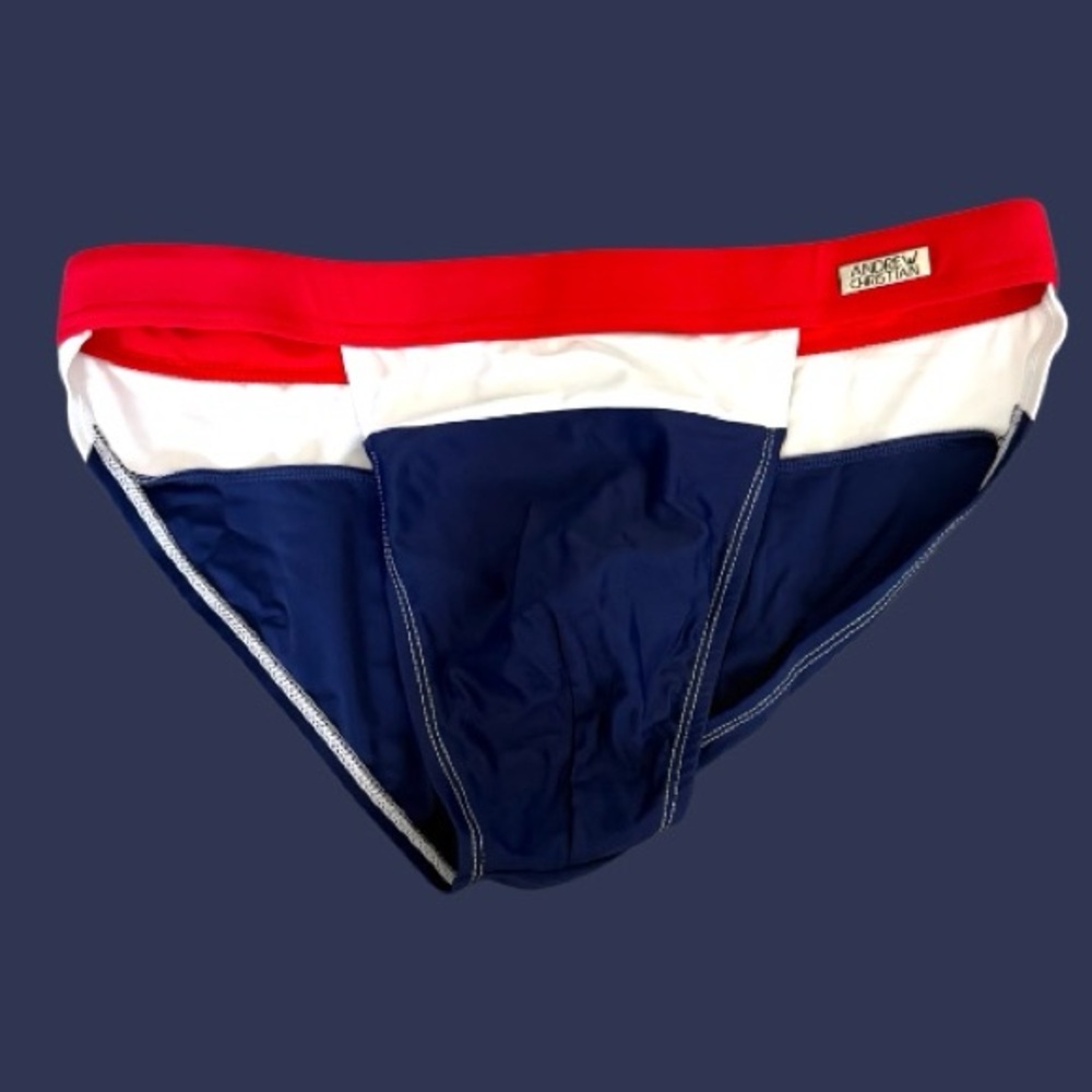 Andrew Christian Blue and Red Swim Briefs with Contoured Pouch